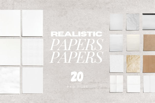 A collection of 20 high-quality realistic paper PNG files. Featuring various colors, textures, and shadows, all individual and realistic. Create all kinds of unique and interesting designs for your next project.  Create stunning and realistic projects with this beautiful collection of realistic paper PNG images. Real assets created and photographed in high definition to give your creations a one-of-a-kind look.