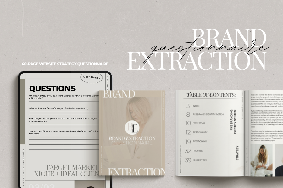For brand and website designers who want to streamline the branding and website design process!  Streamline and professionalize the discovery phase and elevate your branding and or website services with this strategic Brand Extraction Questionnaire. With over 40 beautifully designed pages of both strategy and intentional questions, you will impress your clients with a streamlined process that delivers the best results.